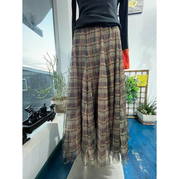 セモア　レディース　ボトムス　スカート　ロングスカート　ウエストゴム　チュール　チェック　美品