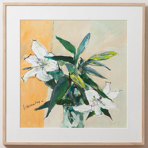 【整理販売】「白ユリ」　黄色バック　アクリル作品　sma7265