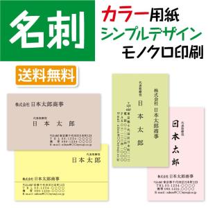 名刺作成 シンプルデザイン カラー用紙に黒１色 印刷 100枚 標準配送料込み