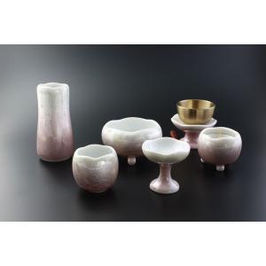 仏具セット 仏具 モダン  ほのか九谷焼銀彩 ５具足＆おりん ピンク  小