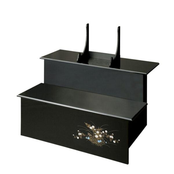 盆棚 精霊棚 黒塗り祭壇 蒔絵付き（２段）