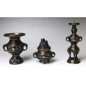 京仏壇はやし 仏具セット 孔雀 具足セット（三具足＋前香炉） 色付 3