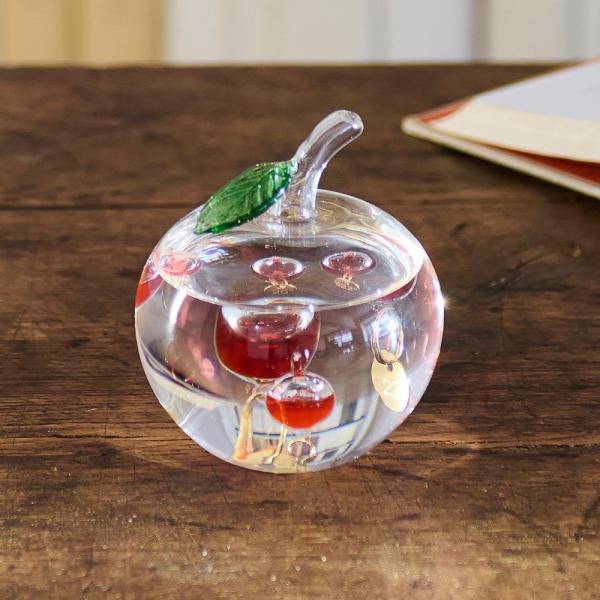 ガラスフロート温度計　りんご　カワイイりんごの形をした温度計　りんご内の赤い球体が浮き沈みして温度を...