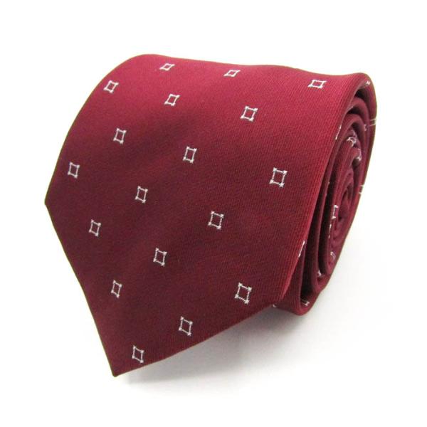 シンプルフレーズクラバット ブランドネクタイ スクエア柄 小紋柄 幾何学模様 メンズ ワインレッド ...