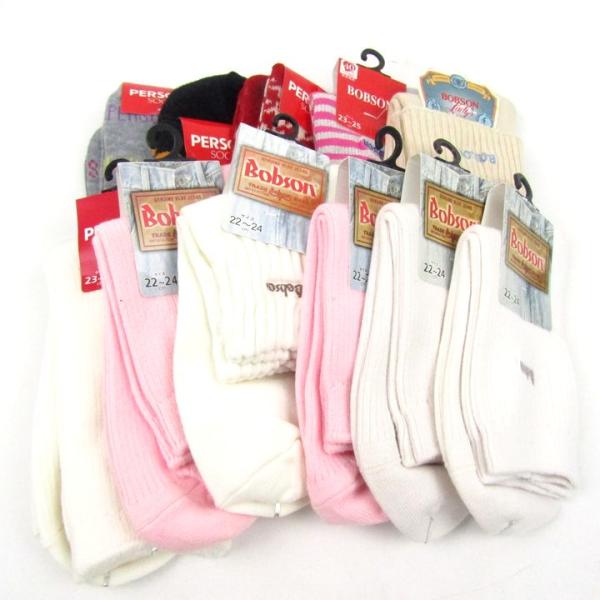 パーソンズ/ボブソン他 靴下 11点セット 総ロゴ 千鳥柄等 まとめて 大量 レディース