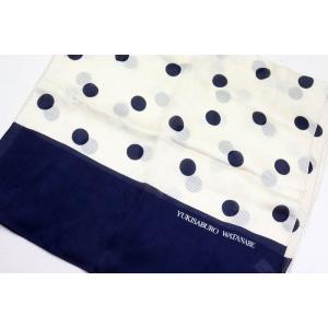 ユキサブロウワタナベ スカーフ ドット柄 シルク シースルー ブランド レディース ホワイト×ネイビ...