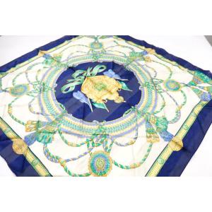 ヴァッレヴェルデ スカーフ 総柄 シルク ブランド 小物 レディース ネイビー×ベージュ Valle...