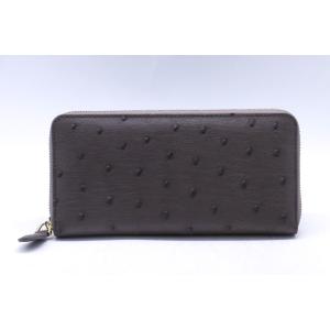 オーストリッチ 長財布 レザー 小銭入れあり ウォレット レディース グレー ostrich