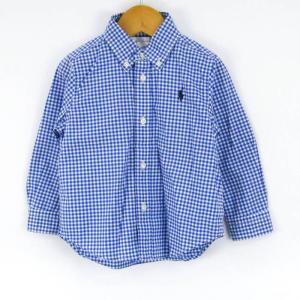 ラルフローレン 長袖ギンガムチェックシャツ ボタンダウン 胸元ロゴ トップス 90相当 ベビー 男の子用 24Mサイズ ブルー RALPH LAUREN
