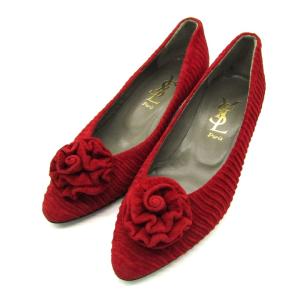 イヴサンローラン パンプス アーモンドトゥ シューズ ブランド 靴 赤 レディース 35サイズ レッド YVES SAINT LAURENT