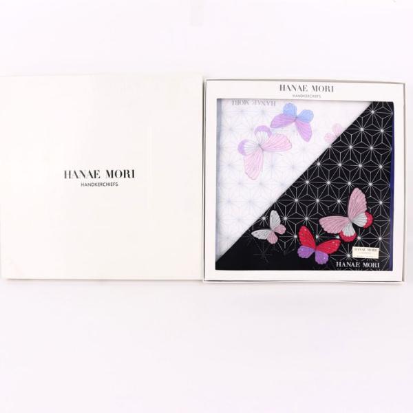 ハナエモリ ハンカチ 未使用 2枚入り 蝶 花柄 綿100％ ブランド 小物  レディース HANA...