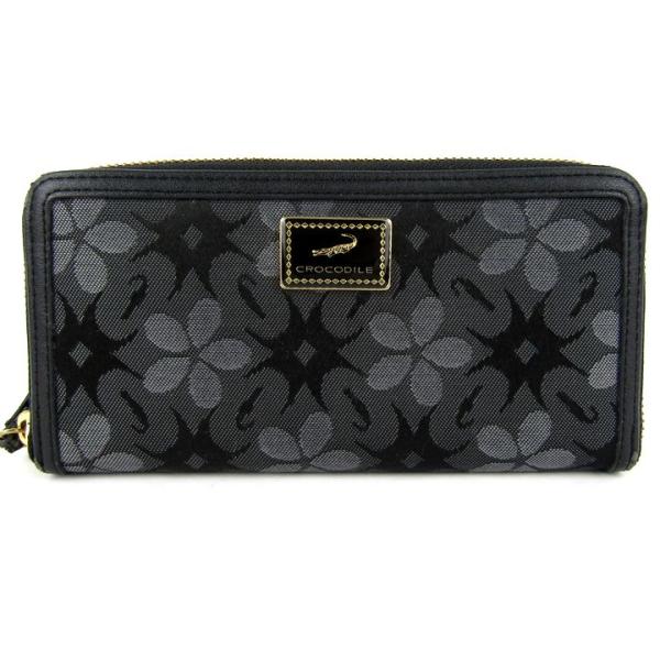 クロコダイル 長財布 総柄 キャンバス ラウンドファスナー 小銭入れあり ブランド ウォレット レデ...