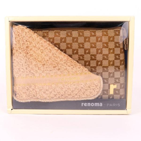 レノマ ポーチ ハンドタオルチ 2点セット 未使用 総柄 小物入れ ブランド レディース ブラウン ...