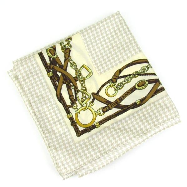 プロポーション スカーフ 未使用 馬具柄 千鳥格子 正方形 シルク 小物  レディース ベージュ P...