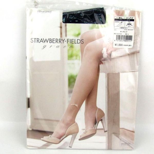 ストロベリーフィールズ ストッキング 未使用 リボンジュエル M-L ブラック 黒 ブランド レディ...