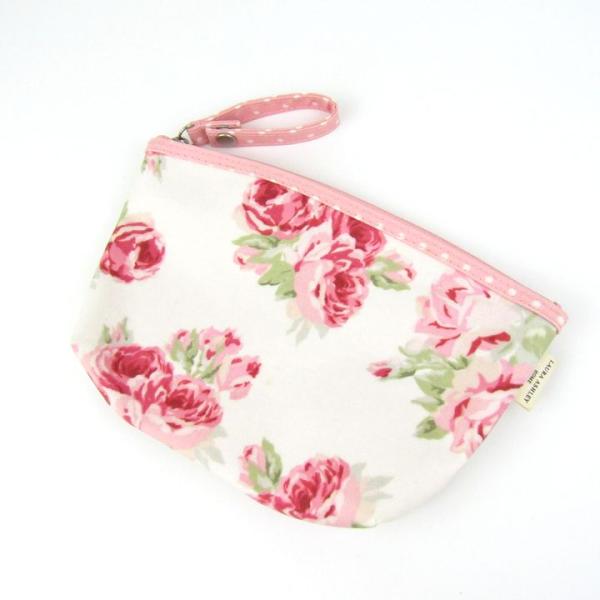 ローラアシュレイ ポーチ 花柄 ストラップ付き 小物入れ ブランド レディース ピンク Laura ...