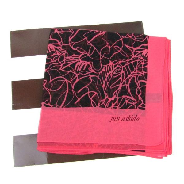 ジュンアシダ スカーフ 花柄 シルク 日本製 ブランド ストール 小物 レディース レッド×ピンク ...