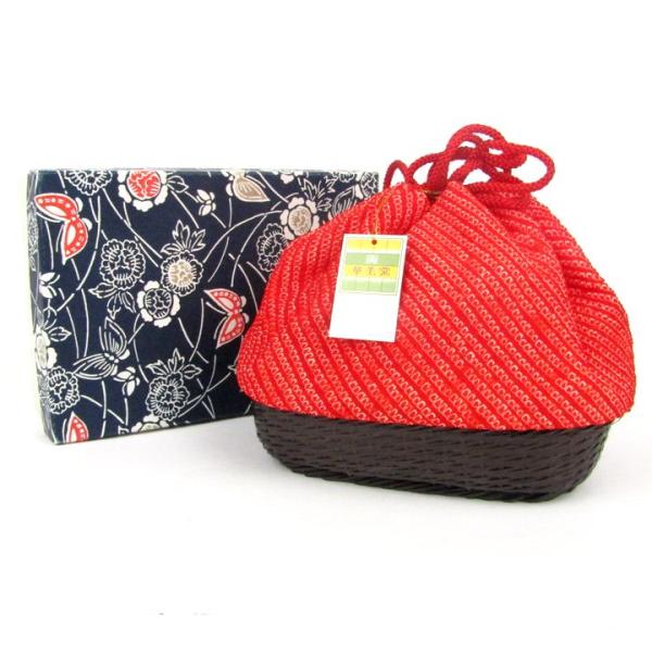 華美裳 巾着袋 未使用 和柄 かご 巾着 和装小物 箱ダメージ有 レディース レッド BAG