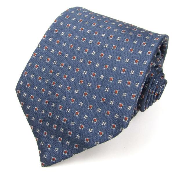 ランセル ネクタイ ブランド ワイドタイ 総柄 スクエア柄 シルク混 メンズ ネイビー LANCEL