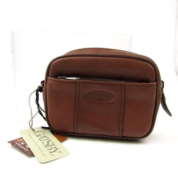 ギャッツビー ポーチ 牛革 レザー ベルトループ 小物入れ 撥水加工 ブランド メンズ ブラウン G...