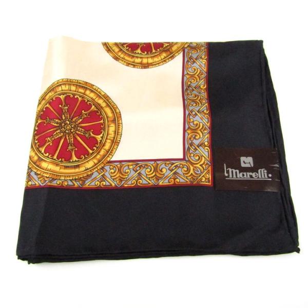 マレリー スカーフ 総柄 シルク ブランド 小物 レディース ベージュ×ブラック Marelli