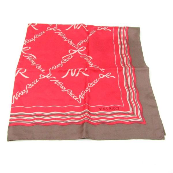 ニナリッチ スカーフ チェック柄 リボンモチーフ シルク 日本製 ブランド 小物 レディース ピンク...