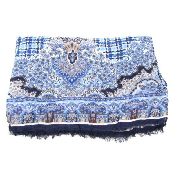 エルミダ スカーフ ストール ペイズリー チェック カシミヤ混 ブランド レディース ブルー EL ...