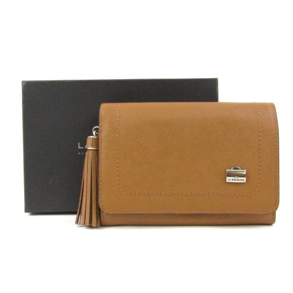 ラ・バガジェリー 二つ折り財布 牛革 レザー 未使用 ウォレット ブランド レディース ブラウン L...