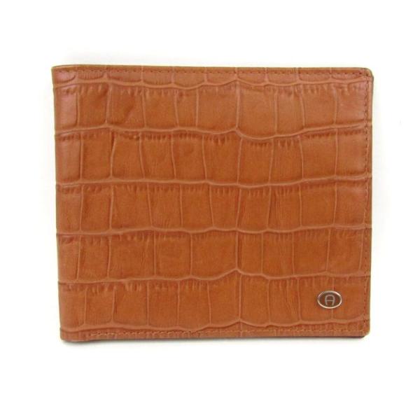 アイグナー 二つ折り財布 イタリア製 クロコ型押し レザー ウォレット ブランド メンズ ブラウン ...