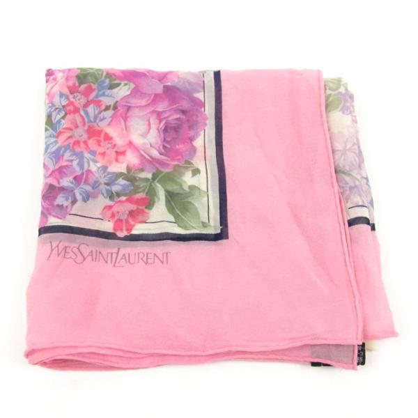 イヴ・サンローラン スカーフ シルク 花柄 日本製 ブランド レディース ピンク YVES SAIN...