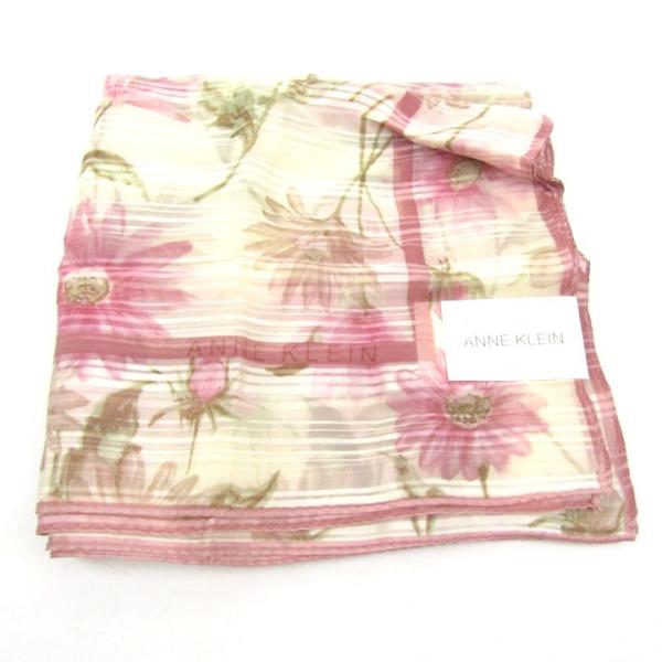 アンクライン スカーフ シルク 日本製 花柄 未使用 ブランド レディース ピンク ANNE KLE...