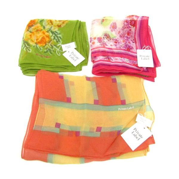 プライベートレーベル スカーフ ストール 3点セット 未使用 シルク 花柄等 ブランド まとめて レ...