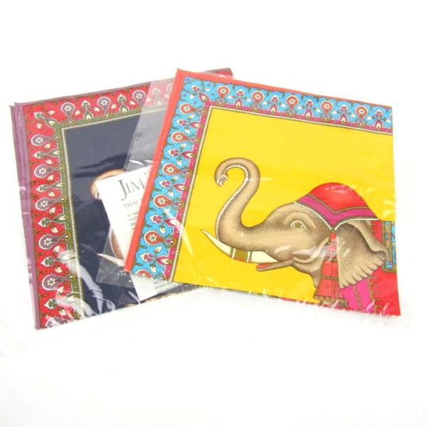 ジムトンプソン ナプキン ハンカチ 2点セット 未使用 タイシルク 象柄 ブランド まとめて レディ...