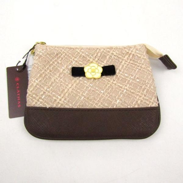 クレイサス ポーチ 未使用 ツイード リボン ティッシュポーチ 小物入れ ブランド レディース ベー...