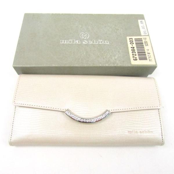 ミラショーン 長財布 未使用 本革 レザー ビジュー ロングウォレット ブランド レディース アイボ...