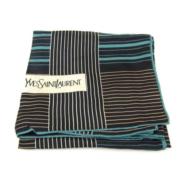 イヴ・サンローラン スカーフ ストライプ柄 シルク ブランド レディース ブラック/グリーン YVE...