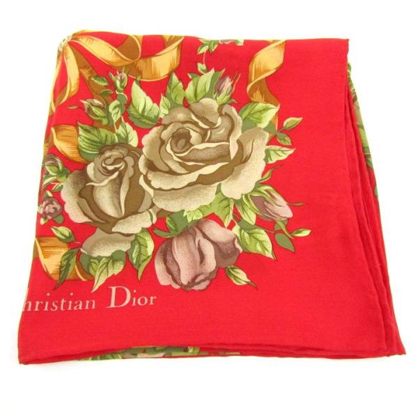 クリスチャンディオール スカーフ 花柄 シルク ブランド レディース レッド Christian D...