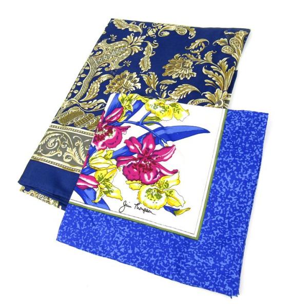 ジムトンプソン スカーフ ハンカチ シルク 花柄 2点セット まとめて ブランド レディース ネイビ...