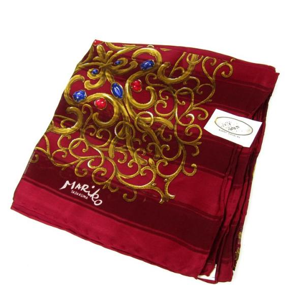 マリコタダクマ スカーフ 未使用 シルク チェーン柄 ブランド レディース ボルドー MARIKO ...