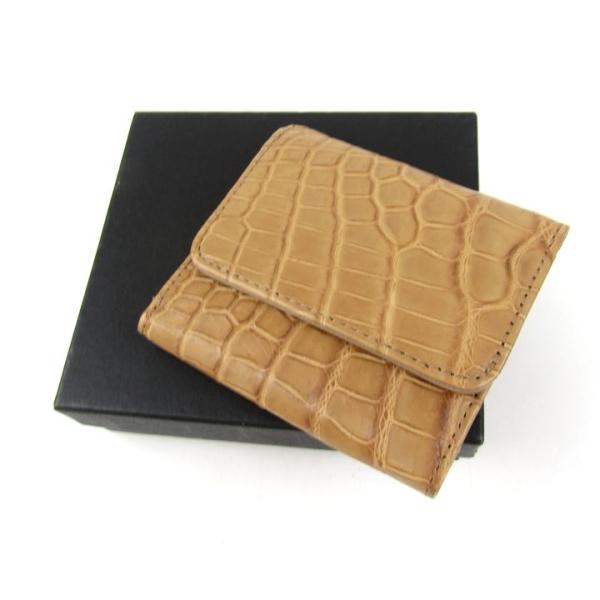クロコダイルレザー 三つ折り財布 本革 ミニ財布 ウォレット ブランド メンズ レディース ブラウン...