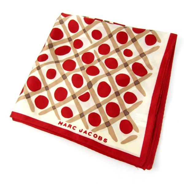 マークジェイコブス スカーフ ドット チェック柄 シルク ブランド レディース レッド MARC J...