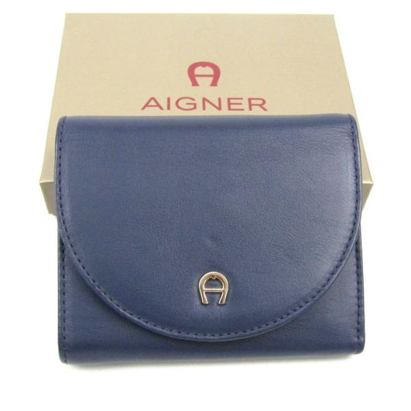アイグナー 三つ折り財布 Aロゴ 小銭入れあり ウォレット ブランド レディース インディゴブルー ...