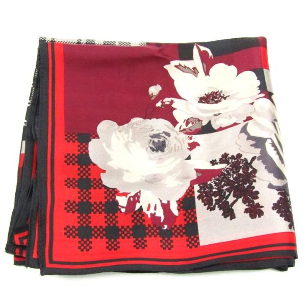 マックススタジオ スカーフ ブランド チェック柄 花柄 未使用 シルク レディース レッド×ブラック...