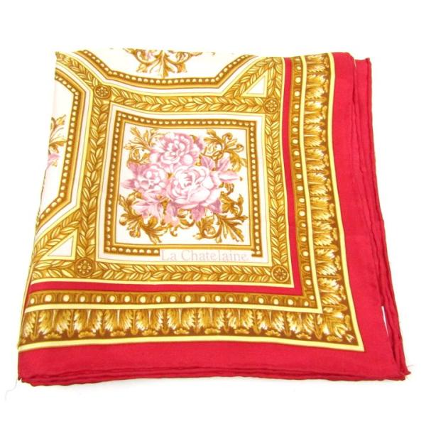 ラ シャトレーヌ スカーフ 花柄 バロック調 シルク ムーンバット ブランド レディース レッド L...