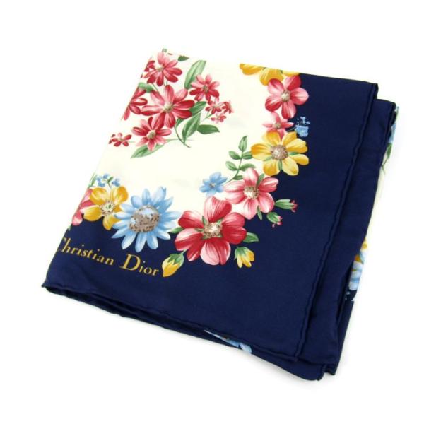 ディオール スカーフ 未使用 シルク 花柄 ブランド レディース ネイビー Dior