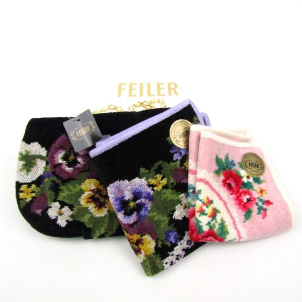 フェイラー ナイツドリーム チェーン付バッグ ハンドタオル 3点セット 未使用 花柄 ブランド まと...