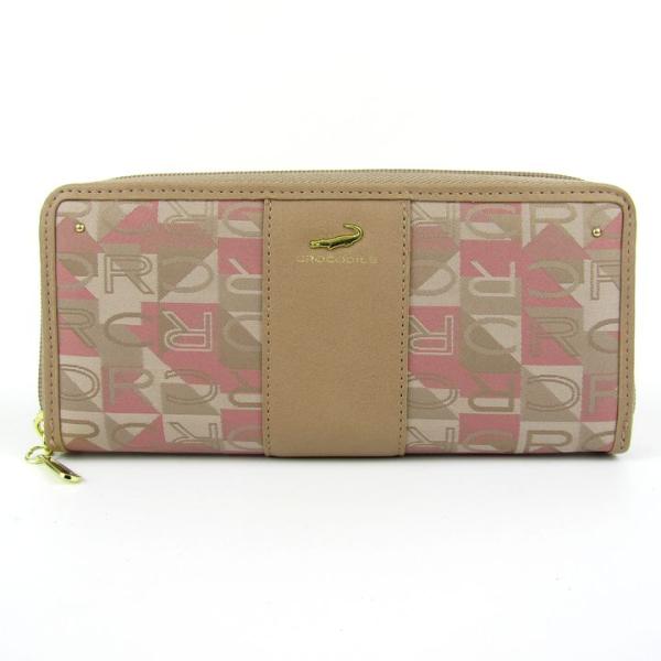 クロコダイル ジャカード長財布 ラウンドファスナー 小銭入れあり ウォレット レディース ベージュ ...