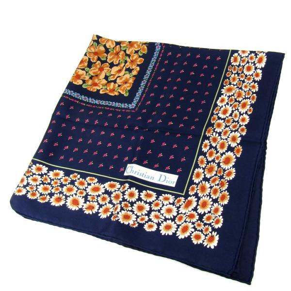 クリスチャンディオール スカーフ ロゴ 花柄 ブランド 小物 レディース ネイビー Christia...