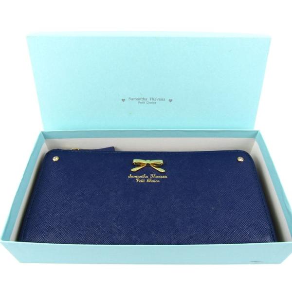 サマンサタバサ プチチョイス シンプルリボンプレート ラウンド 長財布 ウォレット レディース ネイ...