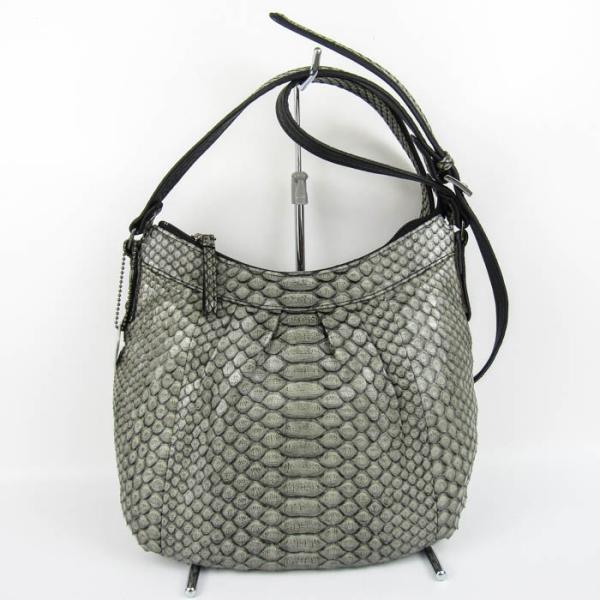 パイソン リアルレザー ショルダーバッグ ハンドバッグ 2way 鞄 カバン レディース グレー P...